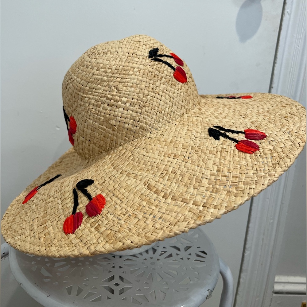 Kate Spade Tan Raffia Cherry Sun Hat Sz. OS NWT - Picture 2 of 6